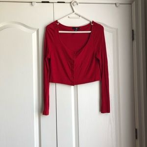 Red Button Down Long Sleeve Cropped Top Cardigan